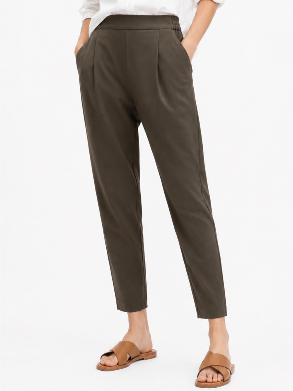 All Saints Aleida Lightweight Pleated Tailored Trousers in Tarmac Green Size 2